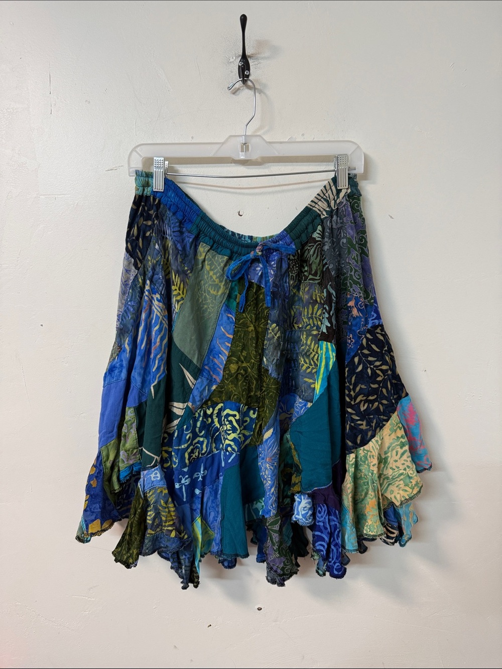 Bohemian Patchwork Midi Skirt in Blue-Green